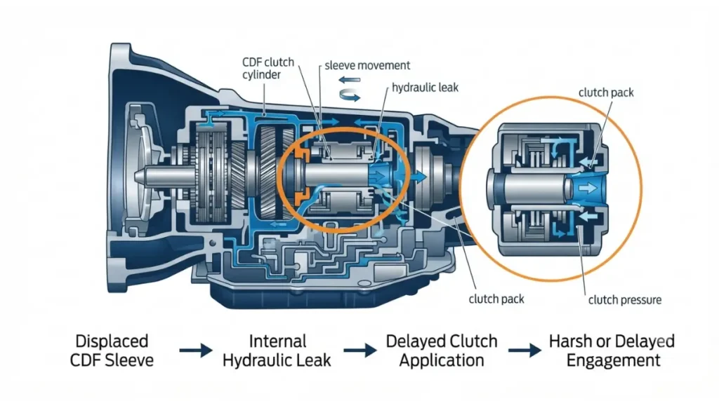 Repair diagram showing the 10R80 CDF sleeve hydraulic leak