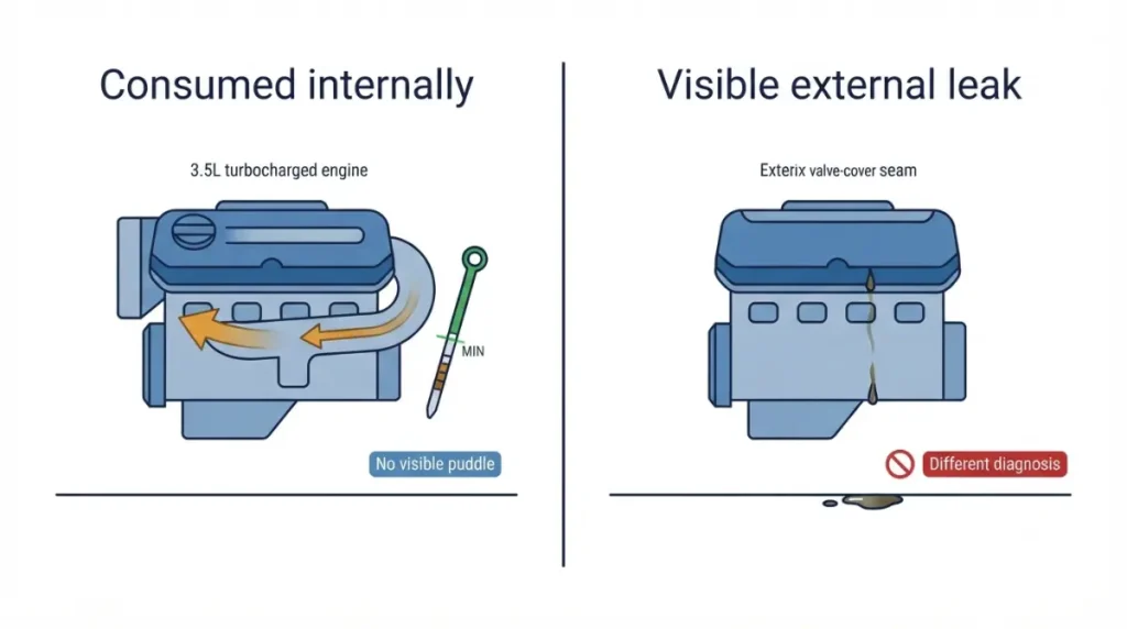 EcoBoost oil consumption compared with a visible valve-cover oil leak