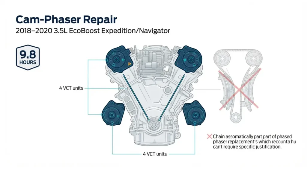 Expedition four VCT cam phaser replacement and 9.8 hour repair illustration