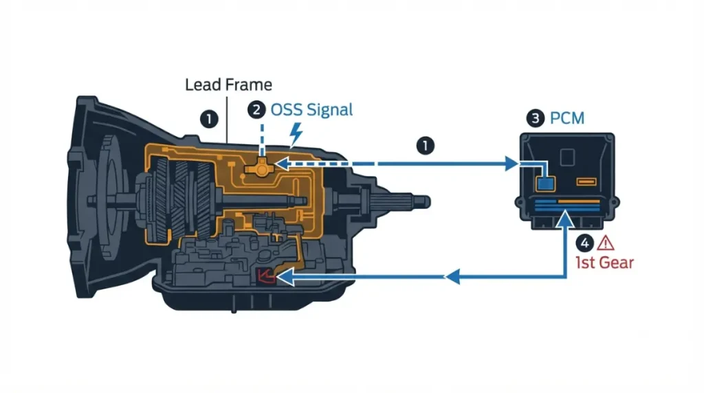 F-150 downshift showing the 6R80 lead frame, OSS signal and PCM