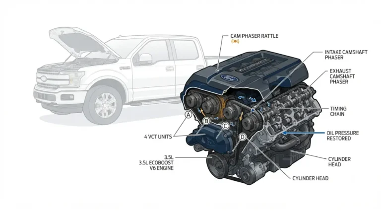 cam phaser cold-start rattle on 2017–2020 F-150 3.5L EcoBoost engine