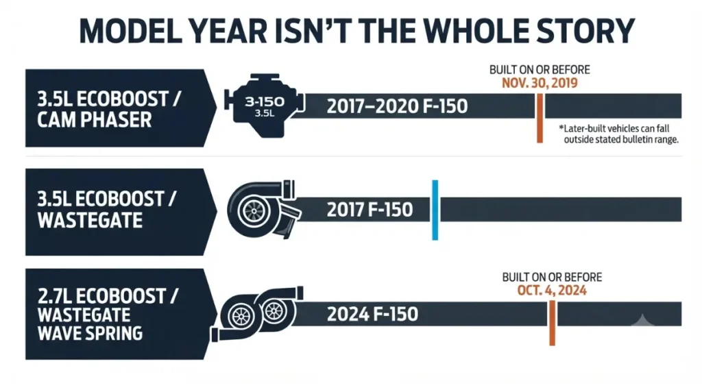 cam phaser F-150 bulletin coverage by model year and build date