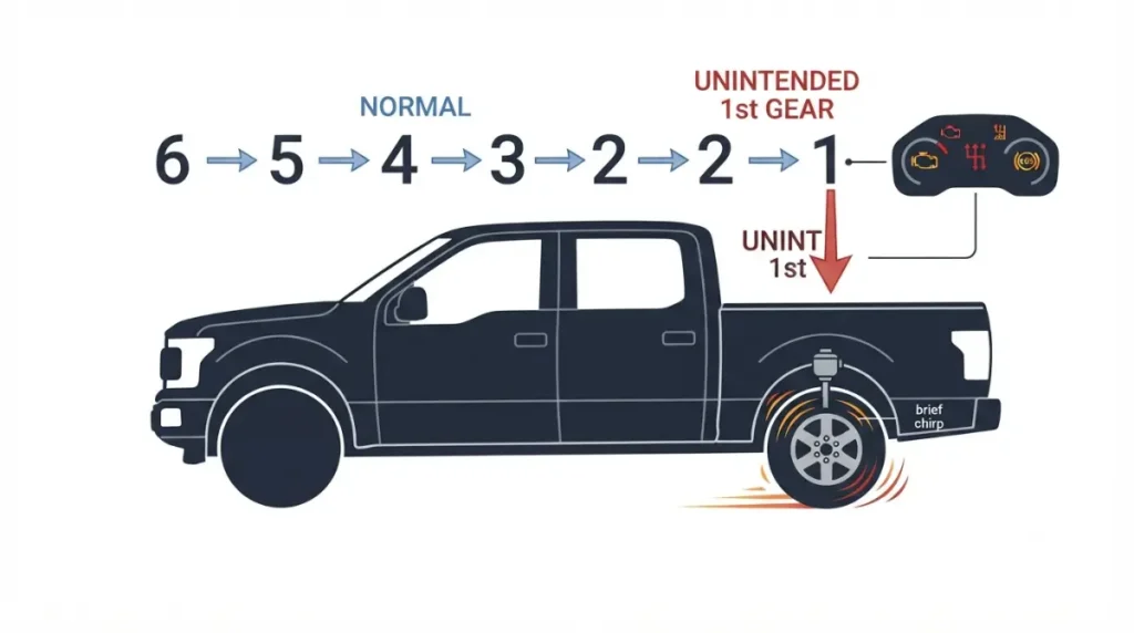 F-150 downshift showing an unintended shift into first gear