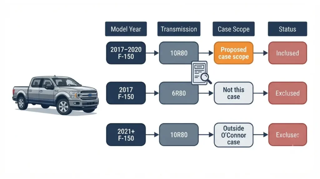 Ford 10 speed lawsuit F-150 case scope by model year and transmission