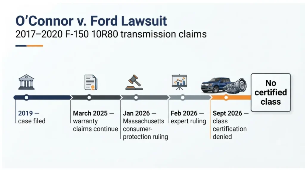 Ford 10 speed lawsuit O'Connor case timeline from 2019 to 2026