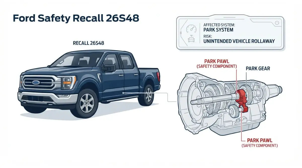 26S48 recall on 2021 Ford F-150 park system and park pawl