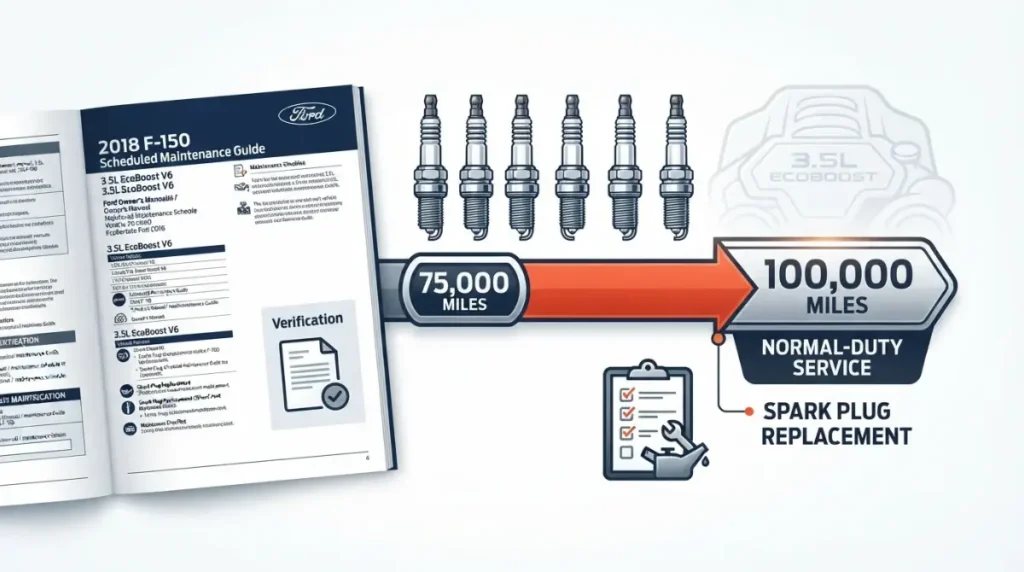 3.5 EcoBoost Ford maintenance schedule showing the documented 100,000-mile normal-duty spark plug interval
