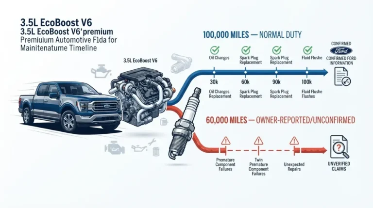 3.5 EcoBoost spark plug interval guide showing 100,000-mile normal-duty schedule and unconfirmed 60,000-mile claim