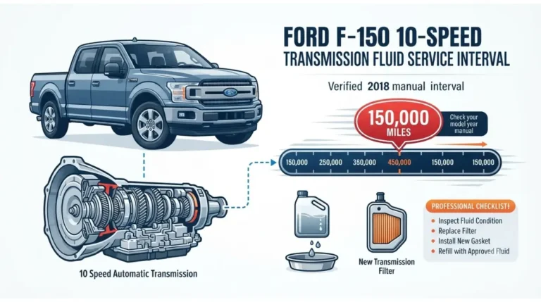 10-Speed F-150 transmission fluid change interval showing the 2018 150,000-mile maintenance schedule