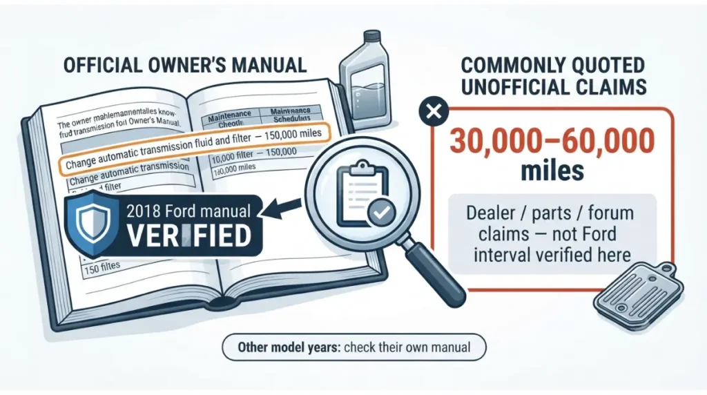 10-Speed F-150 transmission fluid interval comparing Ford manual guidance with unofficial 30,000 to 60,000-mile claims