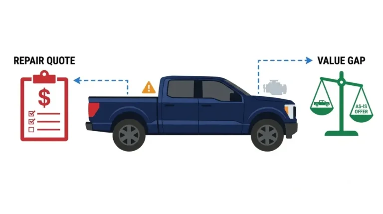 F150 fix or sell decision illustrated with a repair quote compared against the value gap between repaired and as-is truck value