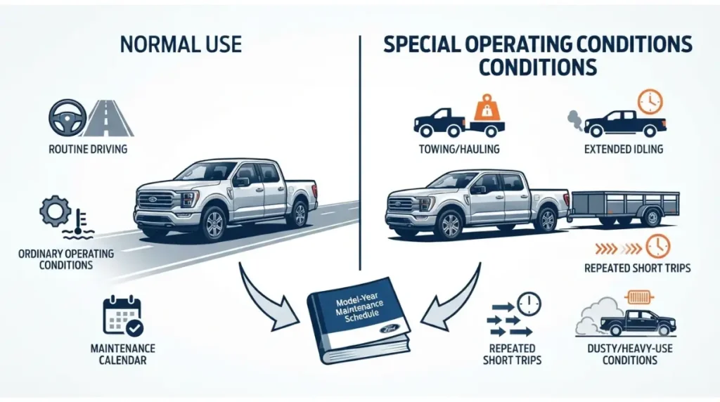 Oil Change Interval comparison between normal driving and special operating conditions