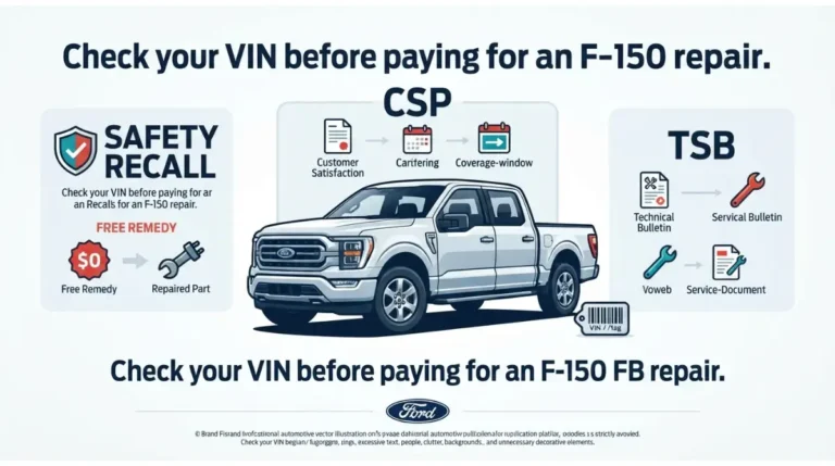 F-150 VIN check showing Recall, CSP and TSB coverage options