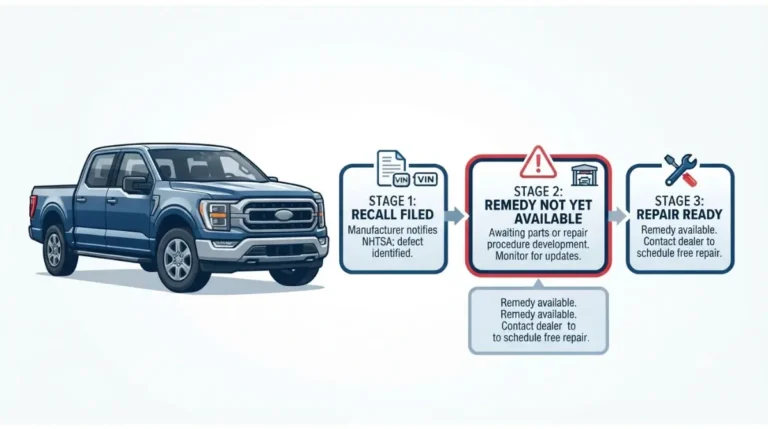 Remedy not yet available for an F-150 recall showing the recall-to-repair process