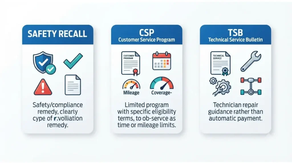 F-150 safety recall, CSP and TSB three-document comparison