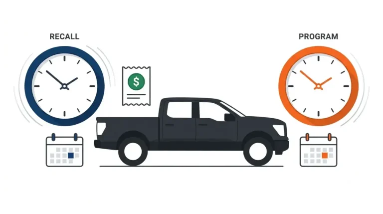 Ford F-150 recall refund deadlines compared with Ford customer satisfaction program refund deadlines in a two-clock vector illustration
