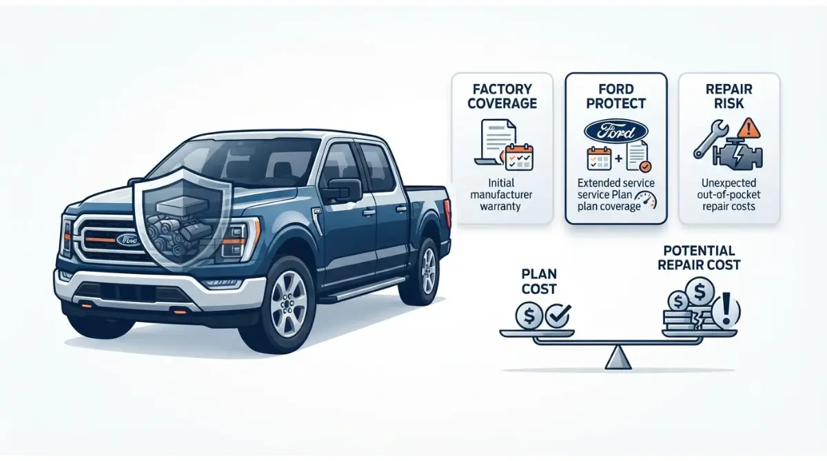 Ford Protect F-150 engine coverage decision guide comparing factory warranty, extended protection, and repair risk