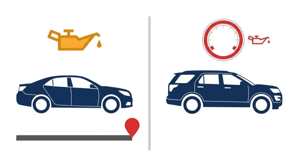 Overdue Oil Change service windows for GM and Ford vehicles shown in a vector comparison