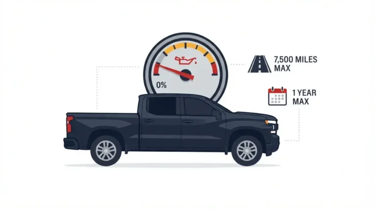 GM Oil life monitor illustration showing 0 percent oil life, 7,500-mile cap, and one-year timer