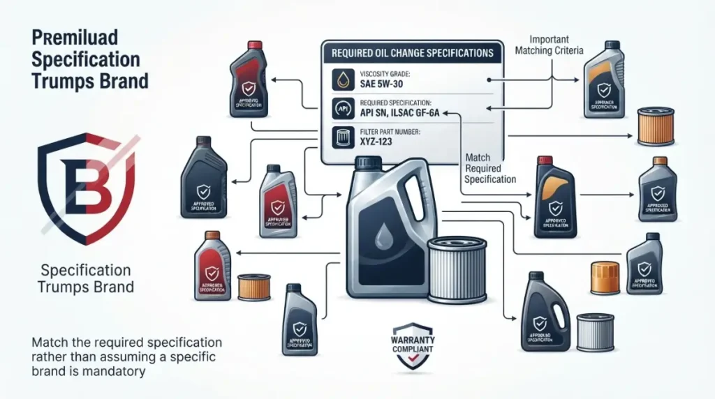 Oil Change specification versus brand comparison for engine oil and aftermarket filters