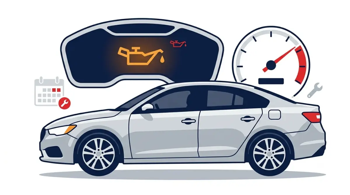 Overdue Oil Change warning shown on a modern car dashboard in a vector illustration