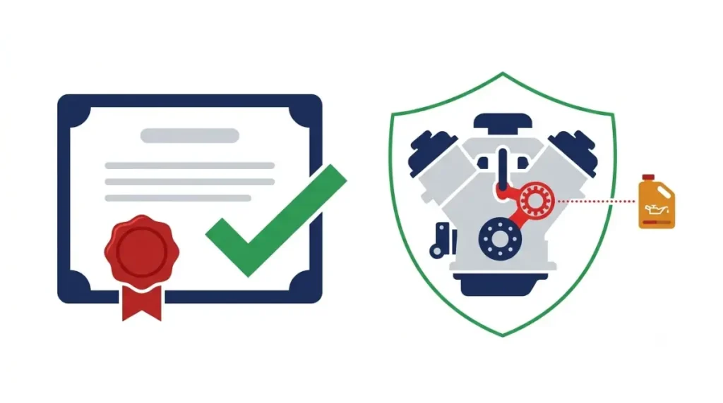 Overdue Oil Change and car warranty coverage explained in a vector illustration