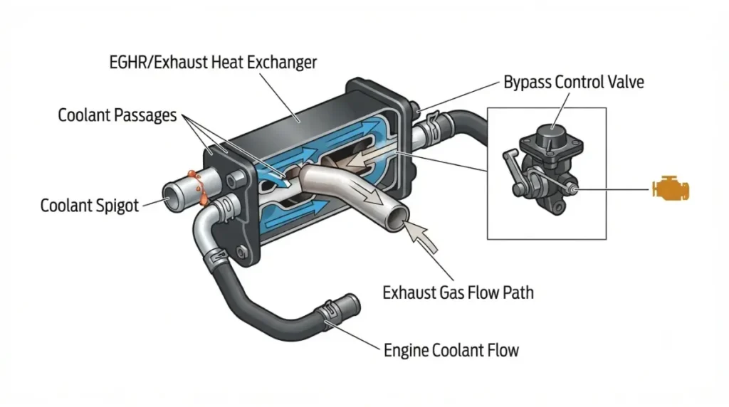 PowerBoost EGHR coolant flow, cracked coolant spigot and bypass control valve diagram